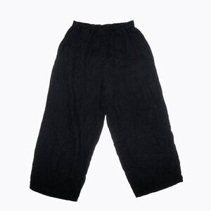 FLAX Black Linen Wide Leg Pants Pockets Pull On Relaxed